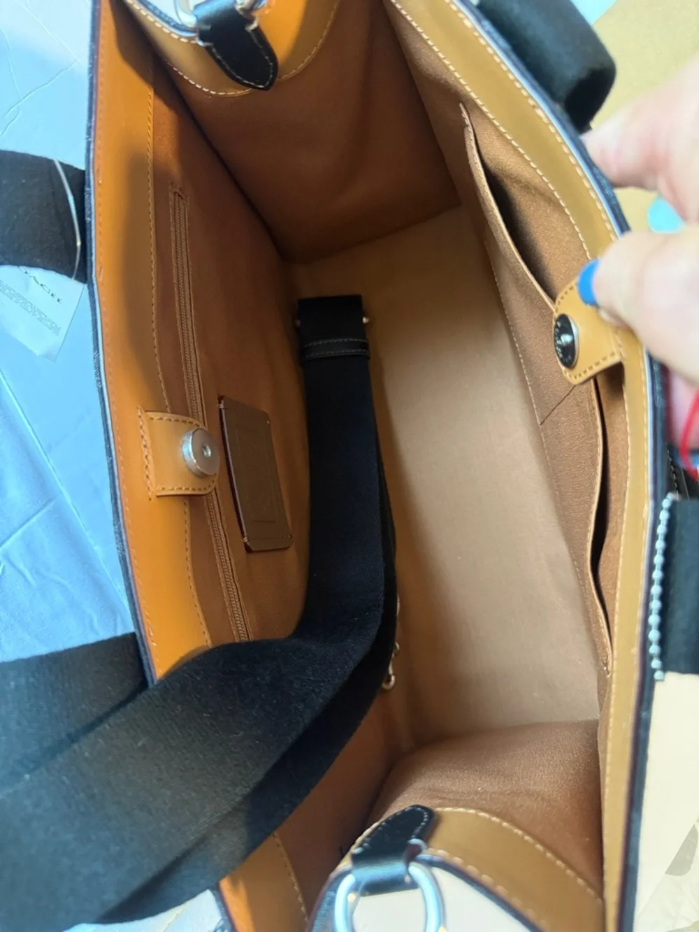 Coach Black Signature signature Smith Tote with Tan Leather Tag